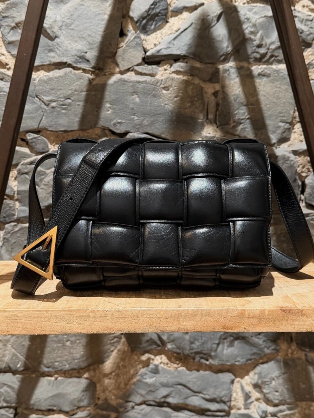 Bottega Veneta Black Padded Intrecciato Crossbody Bag